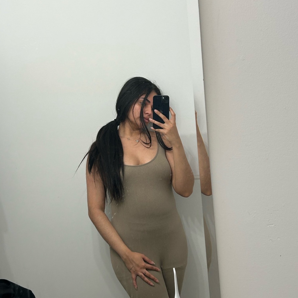 Prettylittlething beige jumpsuit